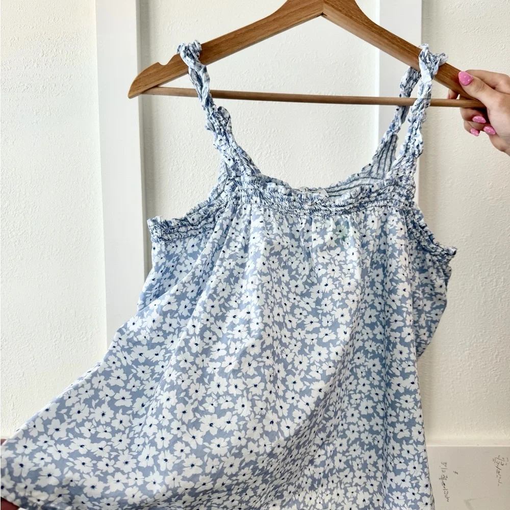 J Crew Blue Floral Smocked Strap Tank Top - Women